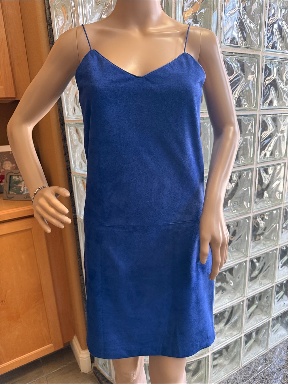 AMBRIA Royal Blue Lambskin Suede slip Dress - Spaghetti Straps Size P